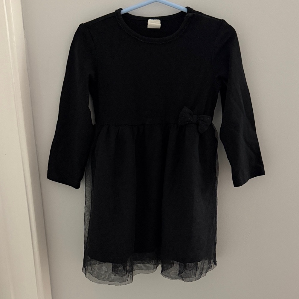H&M Black Long-Sleeve Tulle Dress with Bow Accent